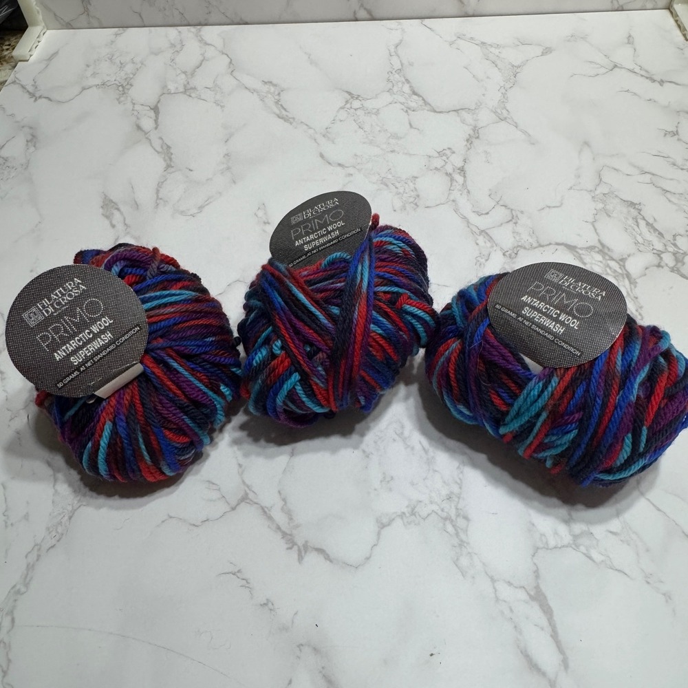 3 Skeins Filatura Di Crosa Primo Antarctic Wool Blue Red Yarn Variegated 9501